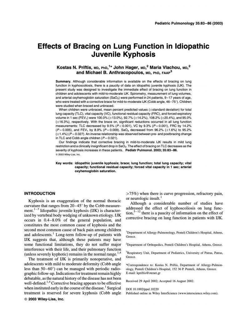 Priftis et al. Kyphosis. Pediatr Pulmonol 2003