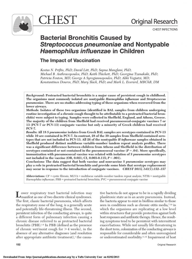 Priftis et al. Streptococcus pneumoniae in BAL. Chest 2013