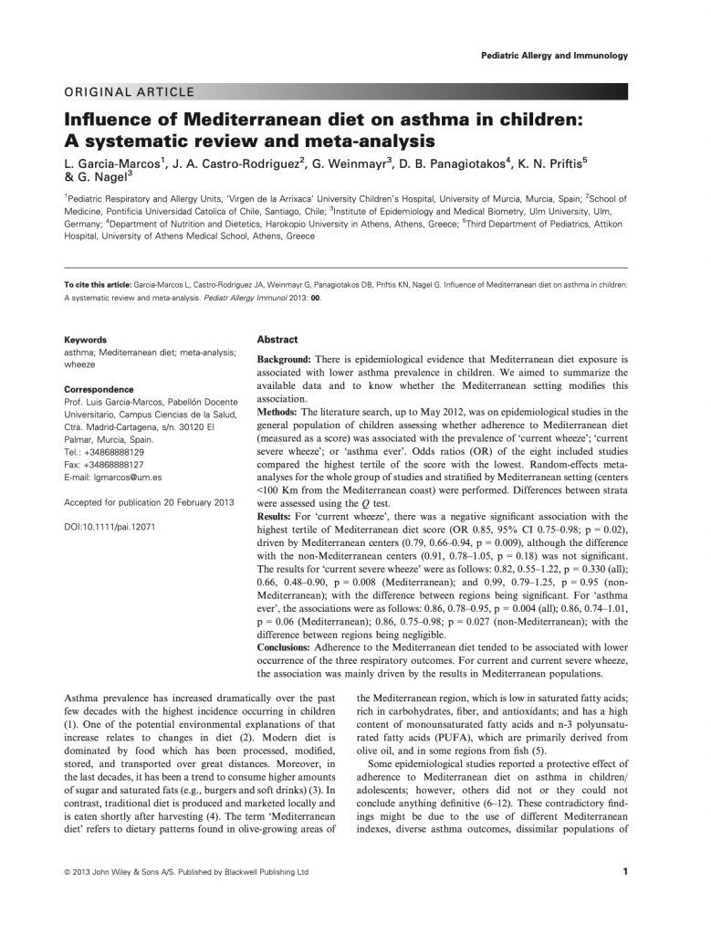 Garcia-Marcos et al. Mediterranean diet and asthma. PAI 2013