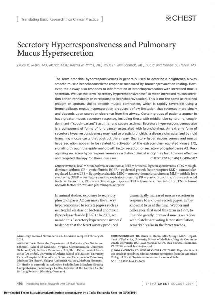 Rubin B et al. Secretory Hyperresponsiveness. Chest 2014