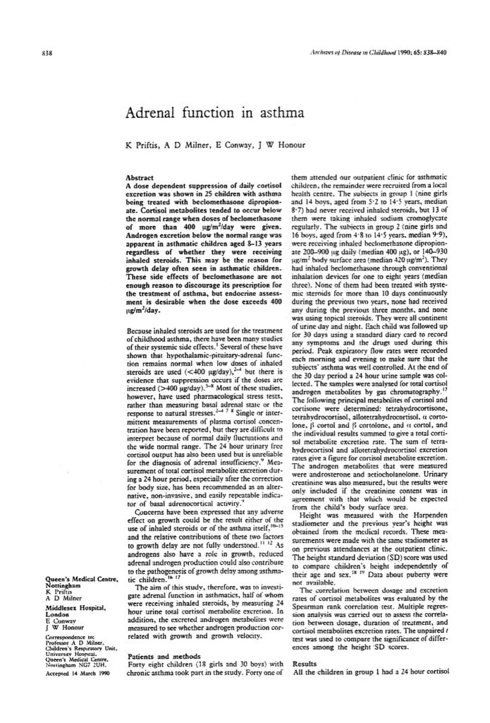 Priftis et al. Adrenal function. Arch Dis Child 1990